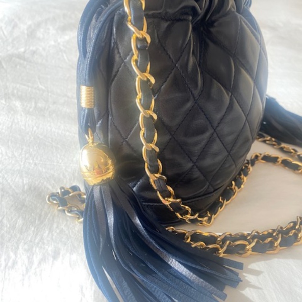 Neiman Marcus Quilted Calfskin Navy Drawstring Chanel - Like Shoulder Purse